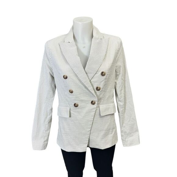 Joie Jackets & Blazers - JOIE Beige‎ Pinstriped Notched Collar Blazer Coat size 4